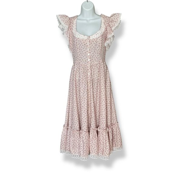 Gunne Sax Dresses & Skirts - Gunne Sax Dress Prairie 70s Floral Lace Short Sleeve Pale Pink Retro Junior Midi